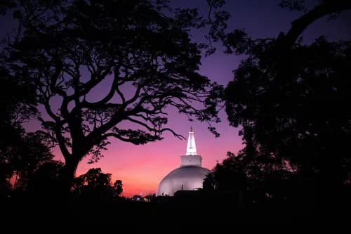 Ancient ruins of Anuradhapura with dagobas